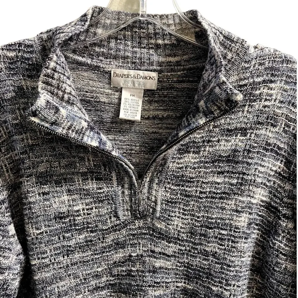 Drapes & Damons Quarter Zip Pullover Sweater Sz Mp Petite Blue White Knit Comfy - Picture 4 of 9